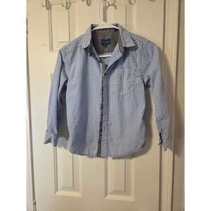 Perry Ellis Boys Blue Geometric Print Long Sleeve Button Down Shirt Size 8
